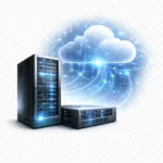 3D-Icon mit Server und Cloud-Symbol für hybride Infrastruktur