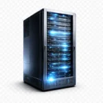 3D-Darstellung eines einzelnen Serverracks mit LED-Anzeigen