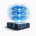 3D-Icon eines Servers mit abstrahierten Virtualisierungsebenen