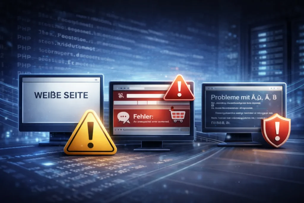 Website-Fehler nach Serverwechsel mit weißer Seite und Shop-Fehlermeldung
