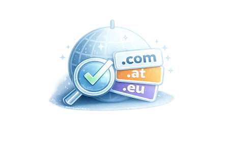 Domain prüfen und Verfügbarkeit von .at, .com und .eu Domains online überprüfen