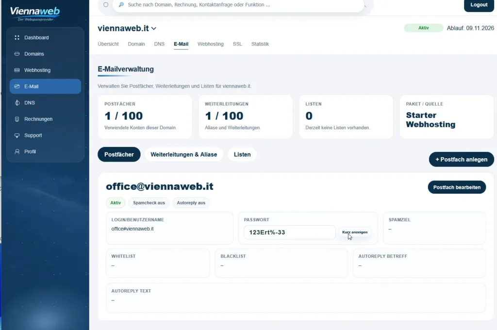 Email Tutorial im Admin-Bereich Email auswaehlen Bild3