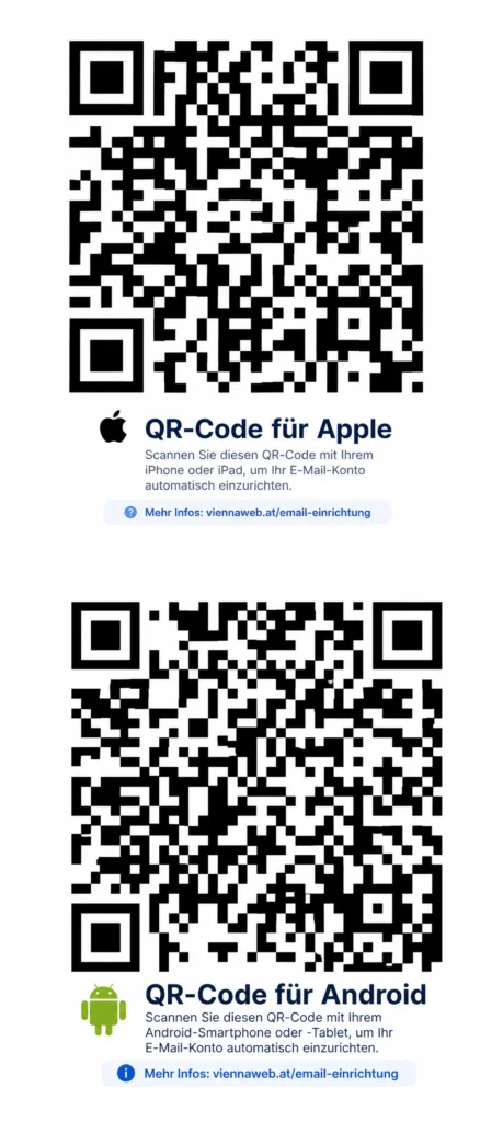 QR Code zum Einrichten von Emailkonto Apple und Android
