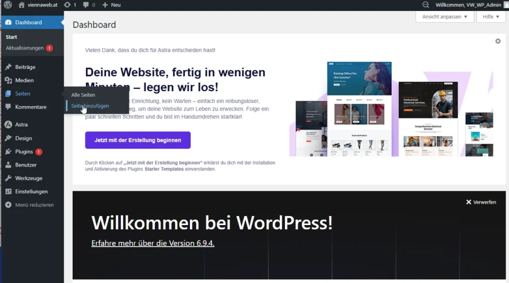 Wordpress Tutorial Seite erstellen