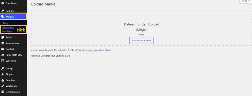 Medienmanager WordPress Bild für Homepage