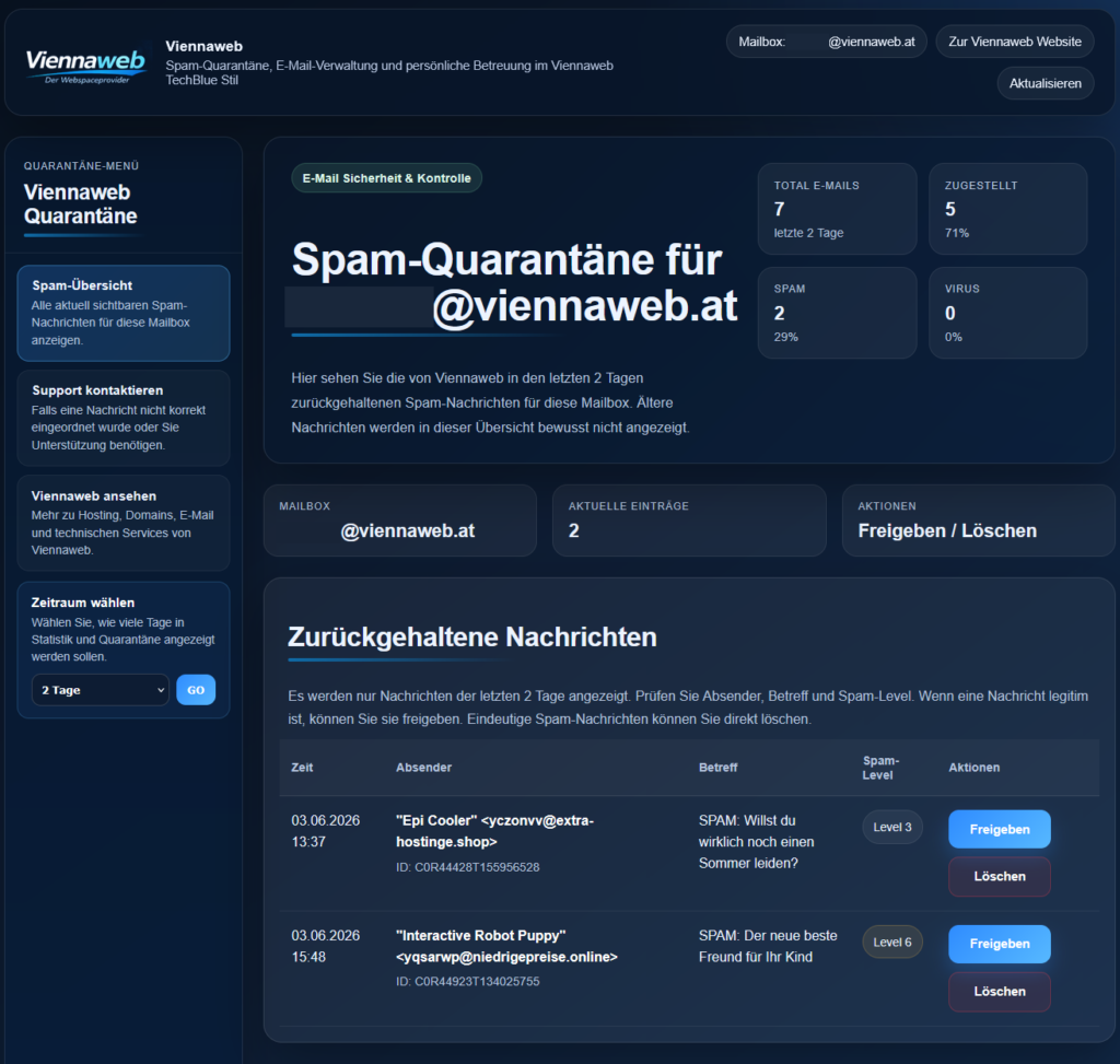 Ihre persönliche Spam-Quarantäne-Seite