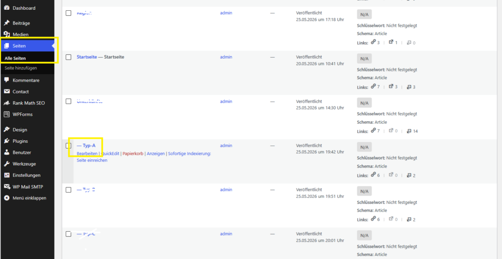 Alle Seiten Ihrer WordPress Homepage