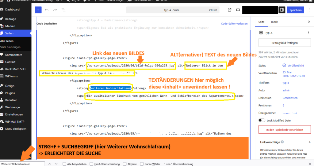 Suche den gewünschten Bereich im GutenbergEditor von WordPress