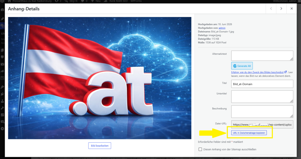 Neues Bild in WordPress und die URL in Zwischenablage kopieren