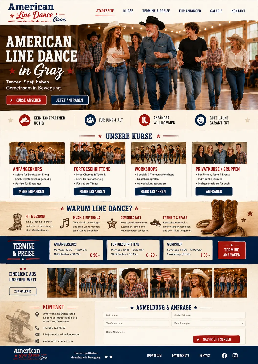Erster grafischer Website-Vorschlag für American Linedance